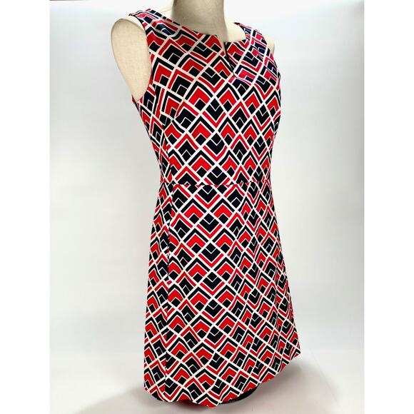 GAP Sheath Dress Sleeveless Pink Blue White Geometric Dress Midi Lined SIZE 4 90 - Picture 2 of 9